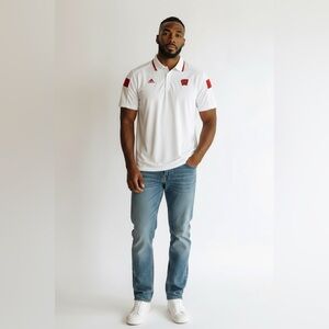 Adidas Men's Wisconsin Badgers Polo Shirt in White with Red Accents